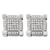 Image 1 : 1/4 CTW Mens Round Pave-set Diamond 3D Cube Square Cluster Earrings 10kt White Gold - REF-19A2N