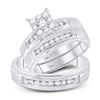 Image 1 : 1/2 CTW His & Hers Round Diamond Cluster Matching Bridal Wedding Ring 10kt White Gold - REF-60K3R