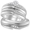 Image 1 : 1/6 CTW His & Hers Round Diamond Cluster Matching Bridal Wedding Ring 10kt White Gold - REF-39H6W
