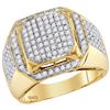 Image 1 : 1 & 1/2 CTW Mens Round Diamond Square Elevated Cluster Ring 10kt Yellow Gold - REF-101K9R