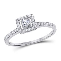 1/4 CTW Round Diamond Solitaire Square Halo Bridal Engagement Ring 10kt White Gold - REF-18K3R