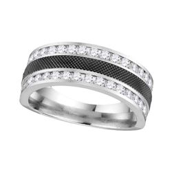 1 CTW Mens Round Diamond Double Row Wedding Ring 14kt White Gold - REF-117K3R