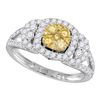 Image 1 : 1 & 1/5 CTW Round Yellow Diamond Cluster Bridal Wedding Engagement Ring 14kt White Gold - REF-90T3K