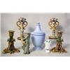 Image 1 : A PAIR OF MAJOLICA TWIG FORM CANDLE STI