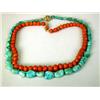 Image 1 : A TURQUOISE NUGGET NECKLACE WITH A 14K 
