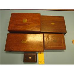 lot of 5 assorted hope and walnut boxes suitable for casing antique pistols