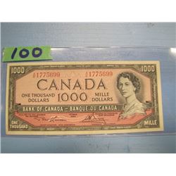 1954 Canadian bank note $1,000 dollar value Lawson and Bouey signatures