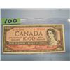 Image 1 : 1954 Canadian bank note $1,000 dollar value Lawson and Bouey signatures