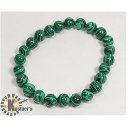 #117-GREEN MALACHITE BEAD BRACELET 7.5"/8mm