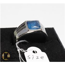 MENS BLUE SAPPHIRE STAINLESS STEEL RING SIZE 11