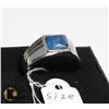 Image 1 : MENS BLUE SAPPHIRE STAINLESS STEEL RING SIZE 11