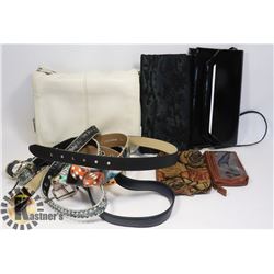 LADIES BELTS SIZE SMALL AND ASSORTED PURSES