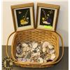 Image 1 : 2 SHELL PICTURES OF FLOWERS AND LGE BASKET OF