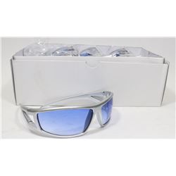BOX OF SILVER AND BLUE DESIGNER SUNGLASSES
