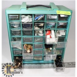 SMALL PARTS ORGANIZER FILLED WITH SEWING SUPPLIES