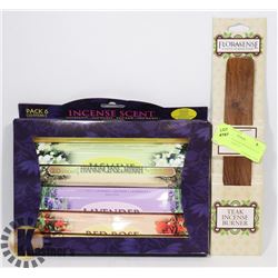 NEW TEAK INCENSE BURNER SOLD WITH 120 ASSORTED