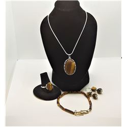17)  SUITE OF NATURAL TIGER'S EYE JEWELRY