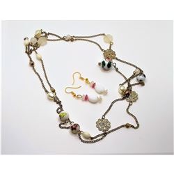 19)  GOLD TONE, FRESHWATER PEARL, CLISONNE