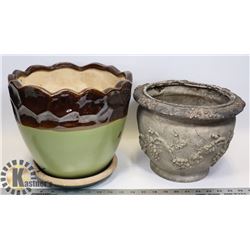 TWO GARDEN/PATIO PLANTERS 10X 12 GREEN/BROWN