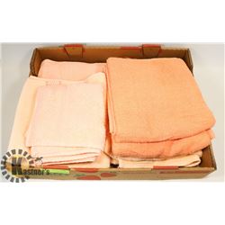 FLAT OF PEACH COLOUR BATH TOWELS AND HAND TOWELS