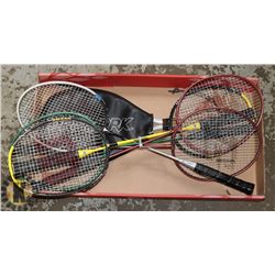 6 BADMINTON RACQUETS + 1 RACKET BALL RACKET