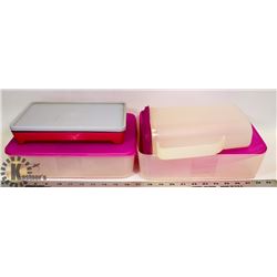 FLAT OF TUPPERWARE RECTANGULAR KEEPERS & JUICER