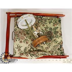 VINTAGE CLOTH SEWING BASKET/STAND VINTAGE CLOTH