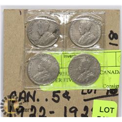 1922, 1923, 1924 & 1927 CANADA SILVER FIVE CENT