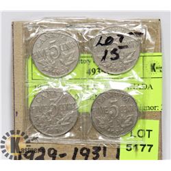 1922, 1929, 1931 & 1936 CANADA SILVER FIVE CENT