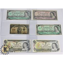 6 VARIOUS OLD CANADA BANK NOTES