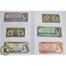 6 VARIOUS OLD CANADA BANK NOTES