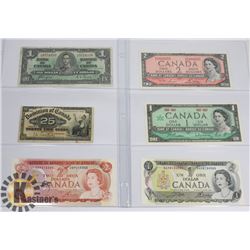 6 VARIOUS OLD CANADA BANK NOTES