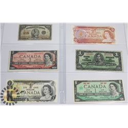 6 VARIOUS OLD CANADA BANK NOTES