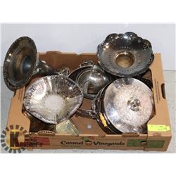 FLAT OF ASSORTED SILVER PLATED SERVING DISHES