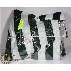 2 CANOPY DRAPES GREEN & WHITE STRIPED NYLON