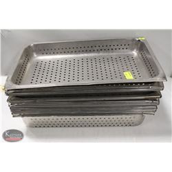 LOT OF 11 FULL SIZE S/S PERFORATED STEAM PANS