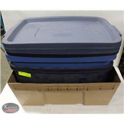 LOT OF 2 RUBBERMAID 14 GALLON TOTES W/ LIDS &