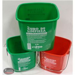 LOT OF 3 NEW CLEANING BUCKETS.