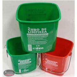 LOT OF 3 NEW CLEANING BUCKETS.