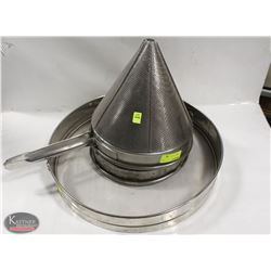 LOT OF 2 CHINA CAP STRAINERS & FLOUR SIFTER