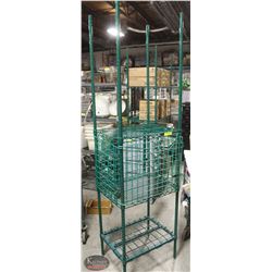 BAILIFF SEIZURE 3 TIER GREEN WIRE RACK WITH CAGE, 24 X 18 X 87