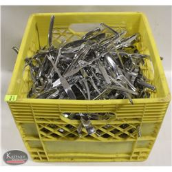 MILK CRATE W/ LARGE ASSORTMENT OF LOBSTER FORKS &