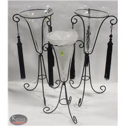LOT OF 3 DECORATIVE GLASS & METAL CANDLE HOLDERS
