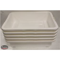 LOT OF 5 NEW 5" DEEP WHITE TOTE BOXES / BUS PANS