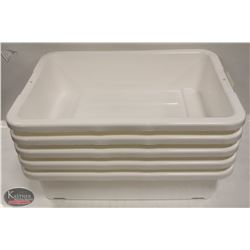 LOT OF 5 NEW 5" DEEP WHITE TOTE BOXES / BUS PANS