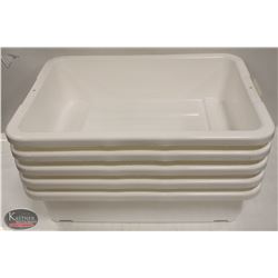 LOT OF 5 NEW 5" DEEP WHITE TOTE BOXES / BUS PANS