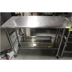 BAILIFF SEIZURE 4' MOBILE PREP-CART W/ S/S TOP AND WIRE UNDERSHELF