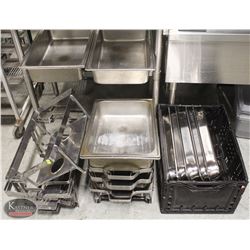 LARGE LOT OF ASSORTED CHAFING DISH PARTS, INCLUDES