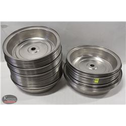 2 STACKS OF STAINLESS FOOD SERVICE LIDS, 11 INCH