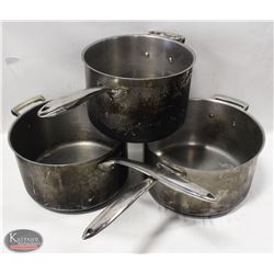 LOT OF 3 STAINLESS SAUCE PANS